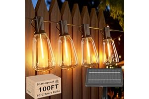 Svater Solar Outdoor String Lights 100FT, ST38 Patio Lights with 52pcs Shatterproof Dimmable Vintage Edison Bulbs - Solar Powered Weatherproof Light for Patio, Backyard, Garden, Bistro, Warm White