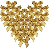 Micomon 50pcs 1-Inch Mini Ribbon Bows for Crafts Metallic Ribbon Ornaments Mini Christmas Bows Appliques Craft for Sewing,Scrapbook(Gold)