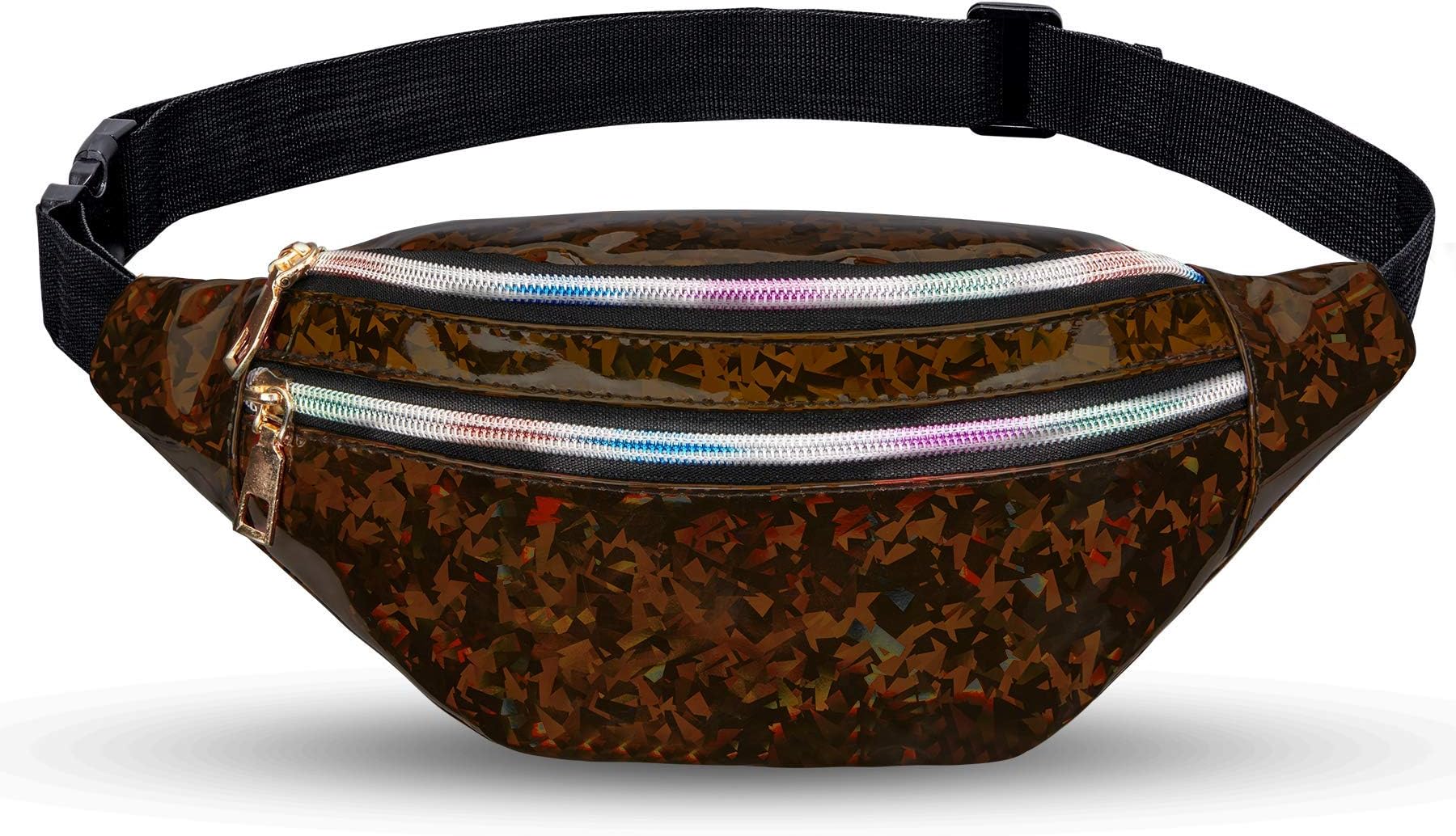 Holographic Fanny Packs for Women Cute Waist Packs Shiny Waist Bum Bag Waterproof for Travel Party Festival Running Hiking (Wine Red Shiny)