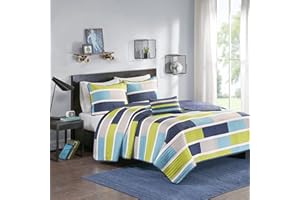 Mi Zone Cozy Quilt Set, Casual Modern Design, All Season Teen Bedding Coverlet Bedspread, Decorative Pillow, Boys Bedroom Décor, Twin/Twin XL, Bradley Blue 3 Piece