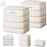Easortm Comforter Storage Bag - 130L Large Capacity Blanket Storage Bags 4-Layer Ultra Space Saving Self Compression Organizer, Washable Compression Bags for Storage Comforter Blanket, 2-Pack, Beige