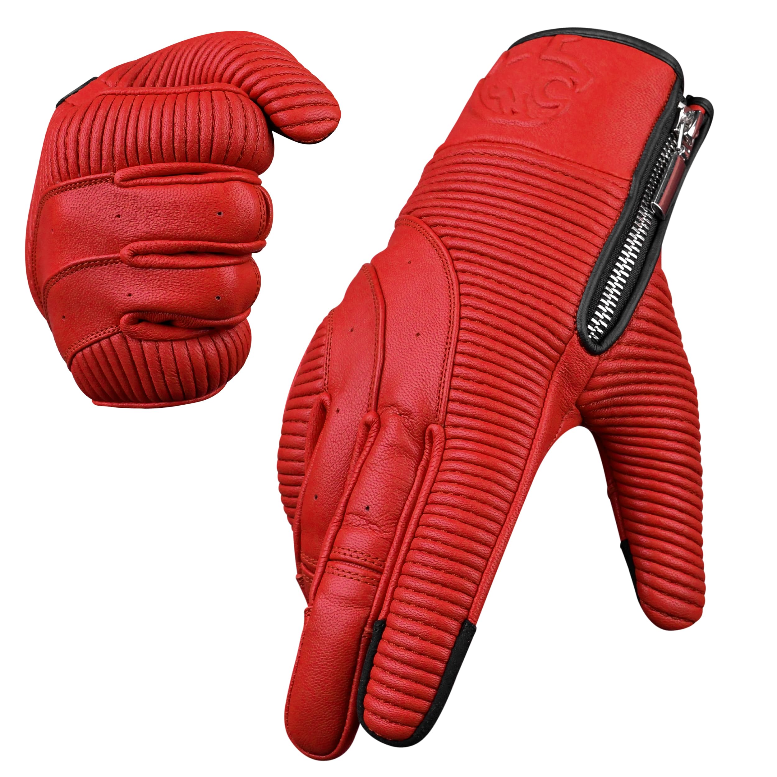Photo 1 of J.A.G. JAG Motorcycle Touchscreen Gloves - Red Leather Motorbike, Padded Powersports Racing Glove - Motorcycle Gloves for Men