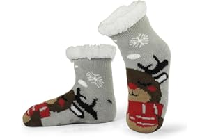 Sooneeya Kids Slipper Socks - Girls Boys Christmas Anti-Slip Socks - Warm Thick Lining Cozy Soft Indoor Gifts