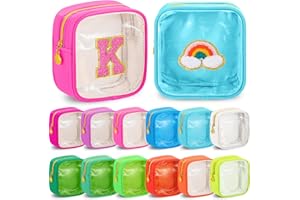 Kacctyen 12 Pcs Mini Makeup Bag Nylon Small Pouch for Purse Mini Square Nylon Pouch with Zipper Small Cosmetic Travel Makeup Bag Purse Organizer for Women (Neon Color,Translucent)