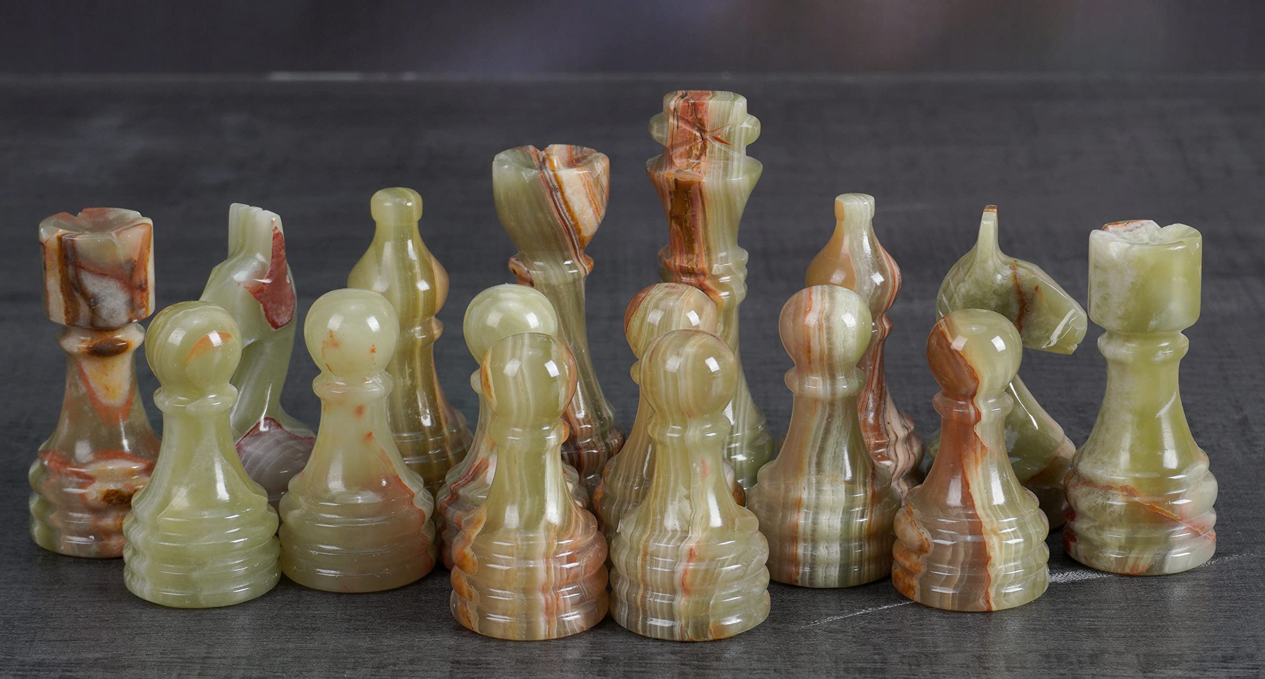 Radicaln Marble Chess Figures 3.5'' Inches White and Green Handmade Marble Chess Pieces for Board Game Figures & Board Travel Set