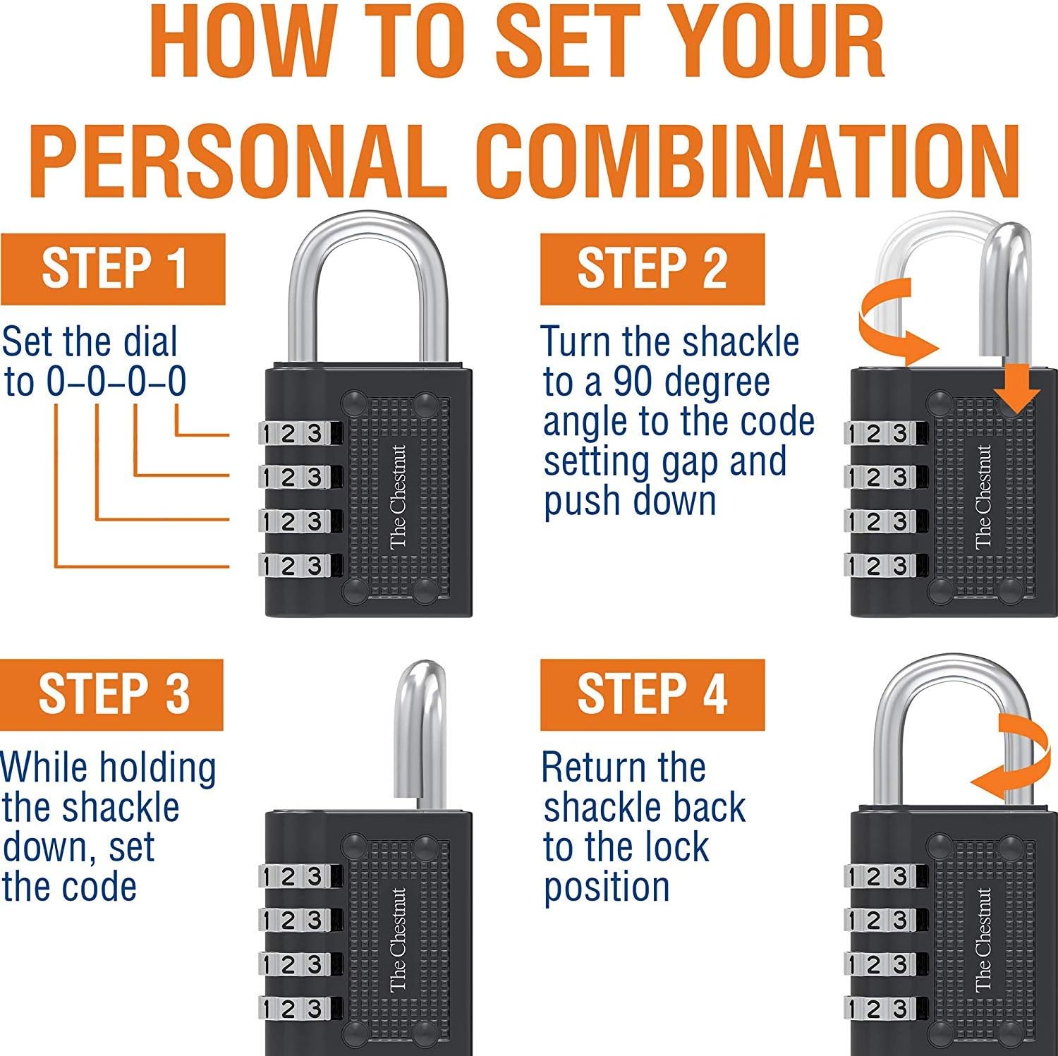 Padlock 4 Combination - Outdoor Weatherproof Combination Padlock - Keyless Resettable Combo - for Luggage, Travel, Door, School, Gym, Sports, Toolbox, Case, Employee Lockers, Hasp - - 