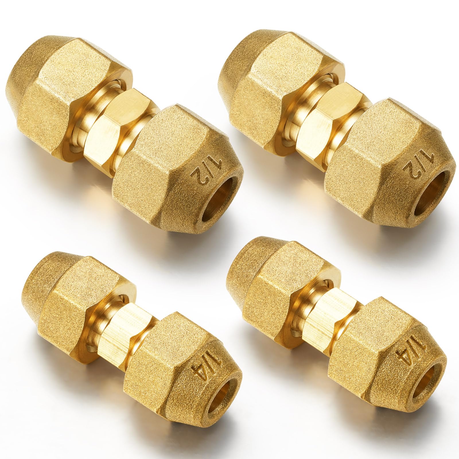 Photo 1 of Relaxweex 4 Pcs 1/4" 1/2" Copper Pipe Extension Joint Connectors Pipe Coupling Adapters with Flare Nuts Flare Fittings for HVAC Air Conditioning Refrigeration Copper Tube
