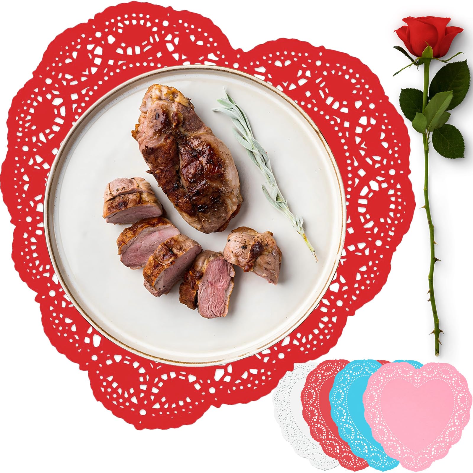 Photo 1 of 100 PCS Paper Hearts Doilies, 10 inch Heart-Shaped Cutouts Lace Doilies for Crafts, Valentines Day, Mother's Day, Wedding Decor Ornaments, Party Decorations, 25 of Each Colors Red, Pink, White, Blue