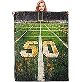VANZEV Green Football Field Blanket Gifts for Women, Football Flannel Blanket, Soft Warm Lightweight Throw Blankets for Bedding Sofa Couch Home Travel Decor 50" x 60"
