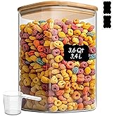 ComSaf 3.6Qt Glass Food Storage Containers, Cereal Storage Containers with Airtight Lids, Large Square Glass Jars with Bamboo Lids, for Rice, Pasta, Oats, Grains, Coffee Beans