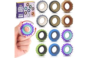 KLT Fidget Toys Adults Sensory Rings: 12 Pack Texture Spinner Rings - Stress Relief Sensory Toys for Kids ADHD - Quiet Desk Fidgets for Classroom Anxiety Office for Teens Boys