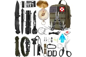 VERIFYGEAR Survival Kit, 32 in 1 Professional Emergency Survival Gear Equipment Tools First Aid Supplies with Molle Pouch Gifts Ideas for Men Families SOS Tactical Hiking Hunting Disaster (Green)