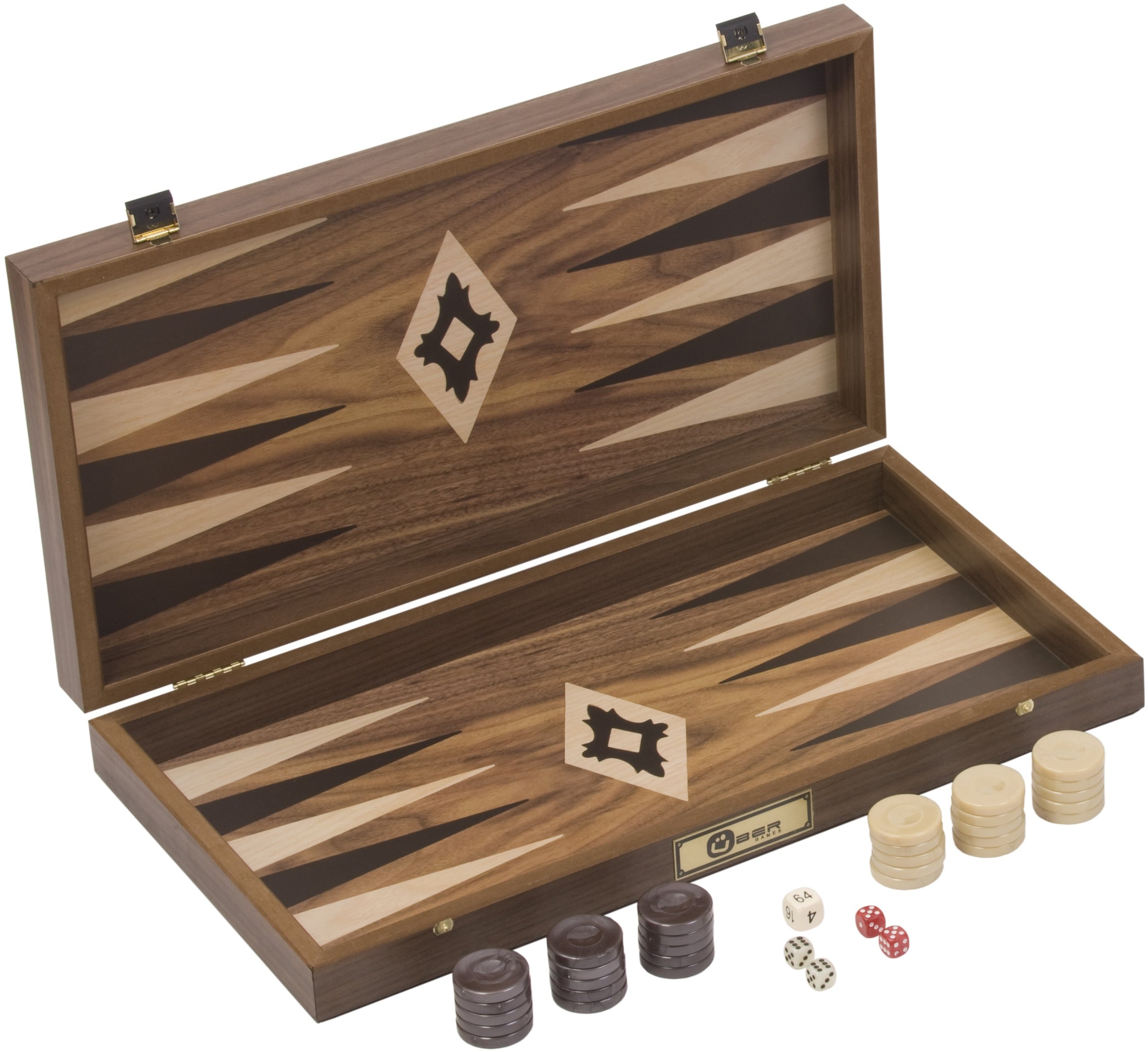 Walnut Backgammon Set – Backgammon Board (47 x 25.5 x 7cm when open) 30 mother of pearl resin counters