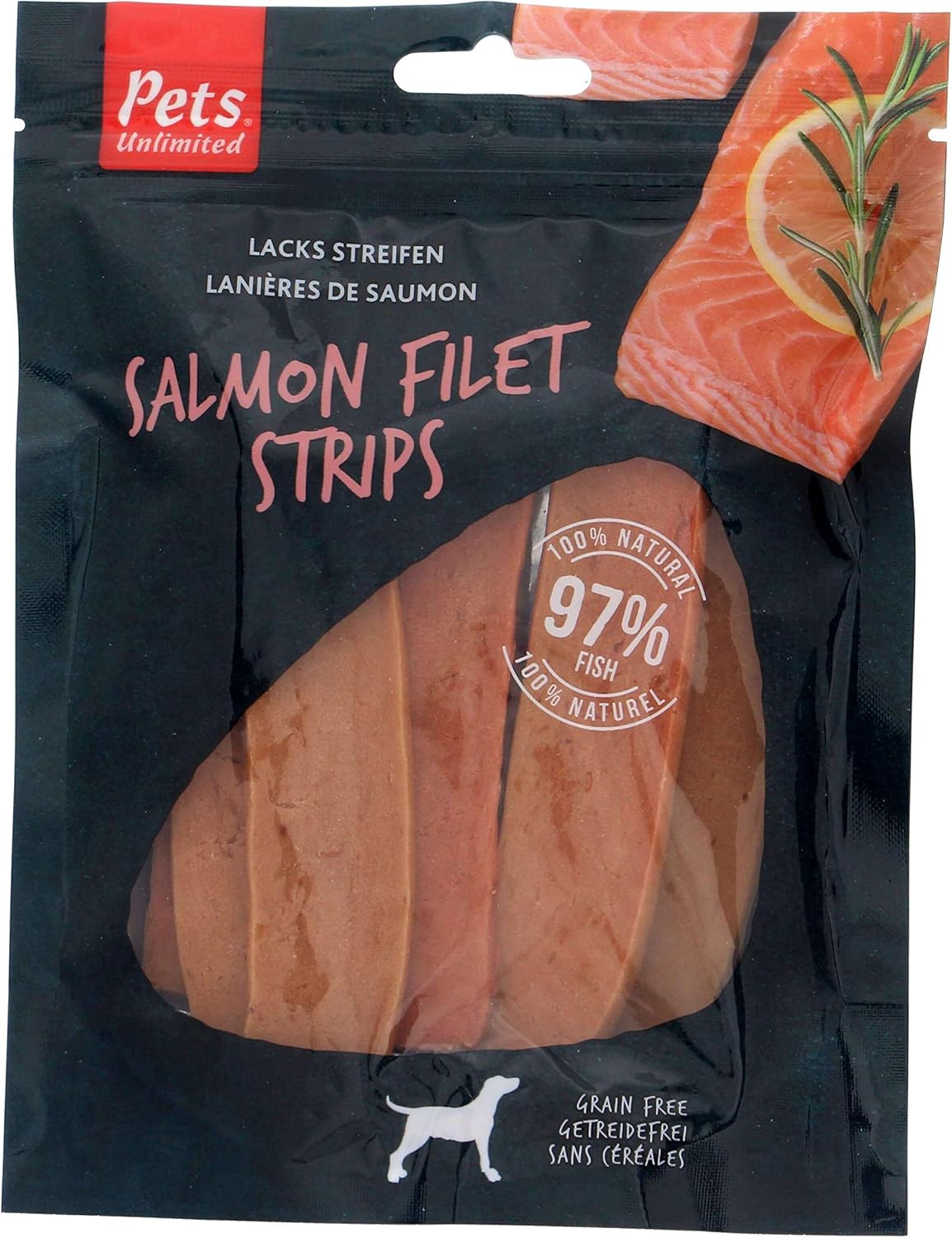 Rosewood Salmon Fillet Strips for Dogs - Made with Real Meat, Grain Free Chews, High Protein Dog Treats, By Pets Unlimited (150g)