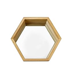 PARNOO Wall Mirror Set of 3 Hexagonal Wood Frame