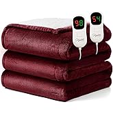 Homemate Electric Heated Blanket King Size - 100"x90" Heating Blanket King Size Dual Control 1/2/4/6/8 Hours Auto-Off 10 Heat Level Over-Heat Protection Flannel Sherpa ETL Certification