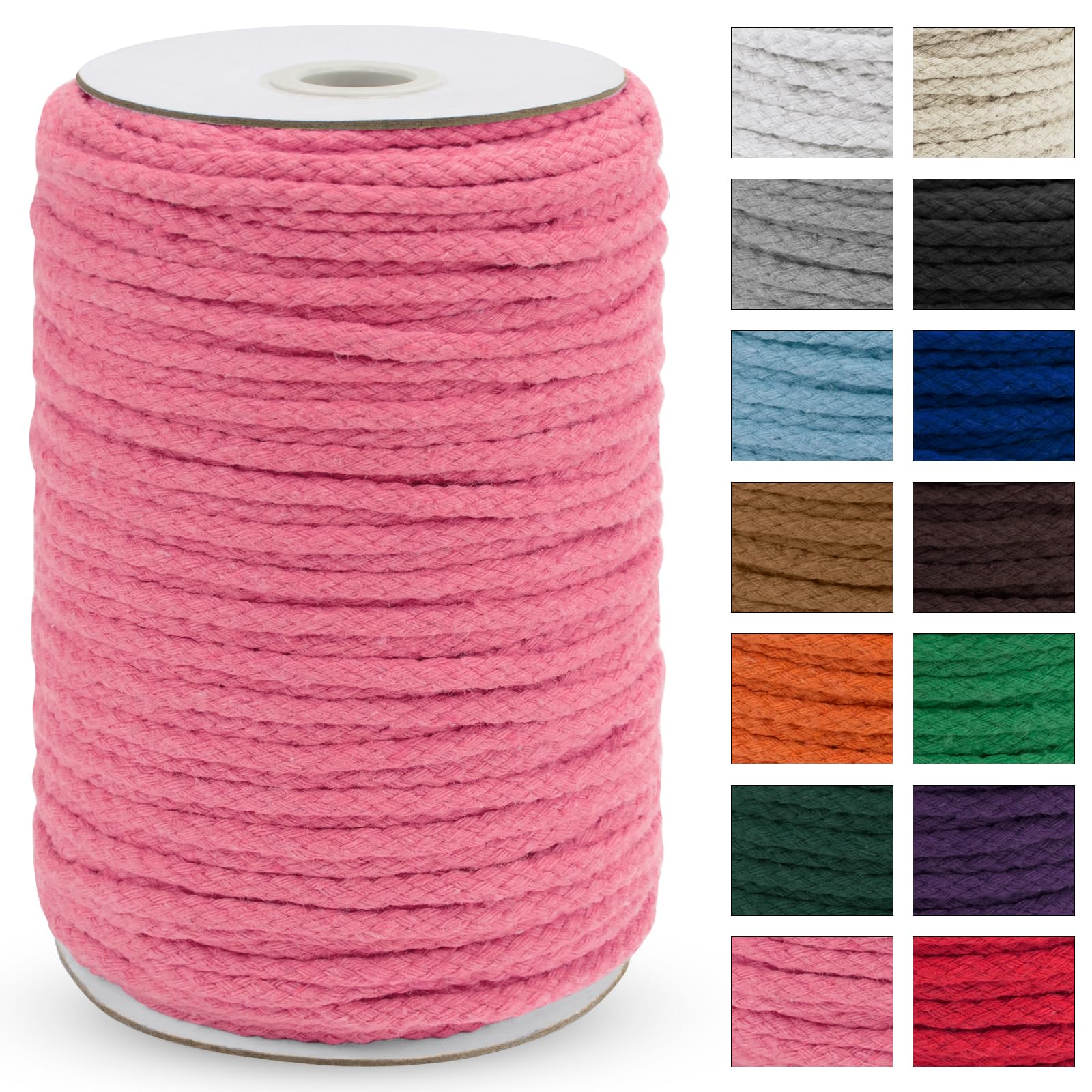 Uiopa Macrame Cord 5mm x 90m, Thick Macrame Rope 8-Strand Braided Cotton Rope, Dark Pink Cotton Cord for Plant Hangers, Wall Hanging, Dream Catcher, Garden, DIY Projects