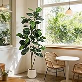 Artificial Fiddle Leaf Fig Tree, 7FT Tall Faux Ficus Lyrata Fake Tree in White Pot, Artificial Tree Indoor Decor, Fiddle Leaf Fig Tree Fake Plant for Home Office Living Room Decoration Modern