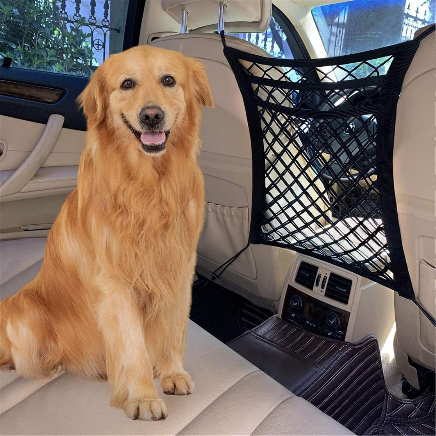 FCILY Car Dog Barrier, Pet Barrier Dog Net for Car Between Seats, 3 Layers Back Seat Net Organizer, Backseat Mesh Bag for Cars, SUVs, Trucks, Drive Safely with Children & Pets : Pet Supplies