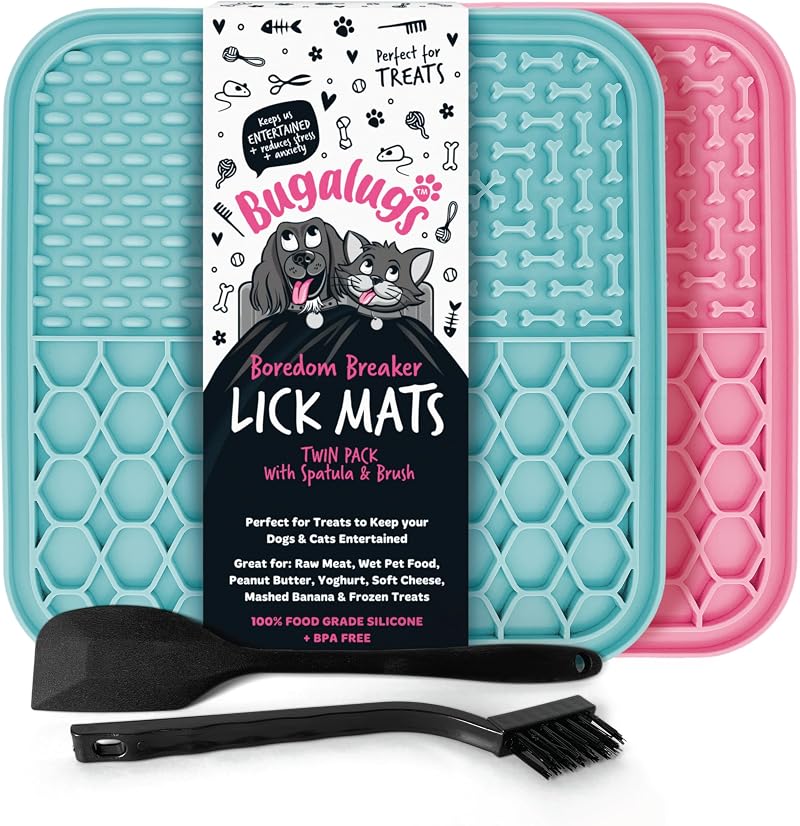 BUGALUGS Lick Mat Dual Pack 100% Food Grade Silicone BPA Free Pink & Blue