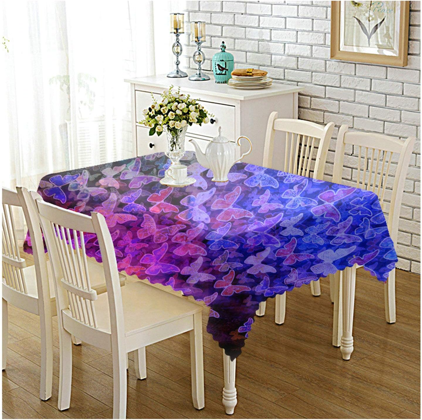 Amody Polyester Spillproof Tablecloths for Rectangle Tables 140x180CM Butterfly Purple Table Cloth for Dinner Parties Table Cover Style 5