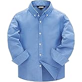 JOGAL Boys Long Sleeve Dress Shirts Oxford Solid Button Down Shirts for 6-14 Years