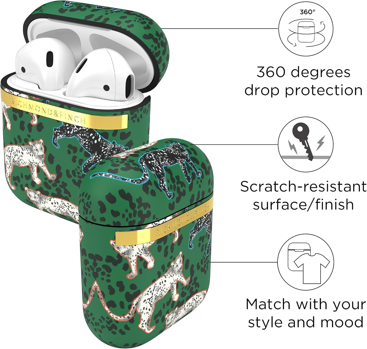RICHMOND & FINCH Case Compatible with Airpods, Green Leopard Full Protective Cover, Shockproof, Scratch Resistant - Image 4