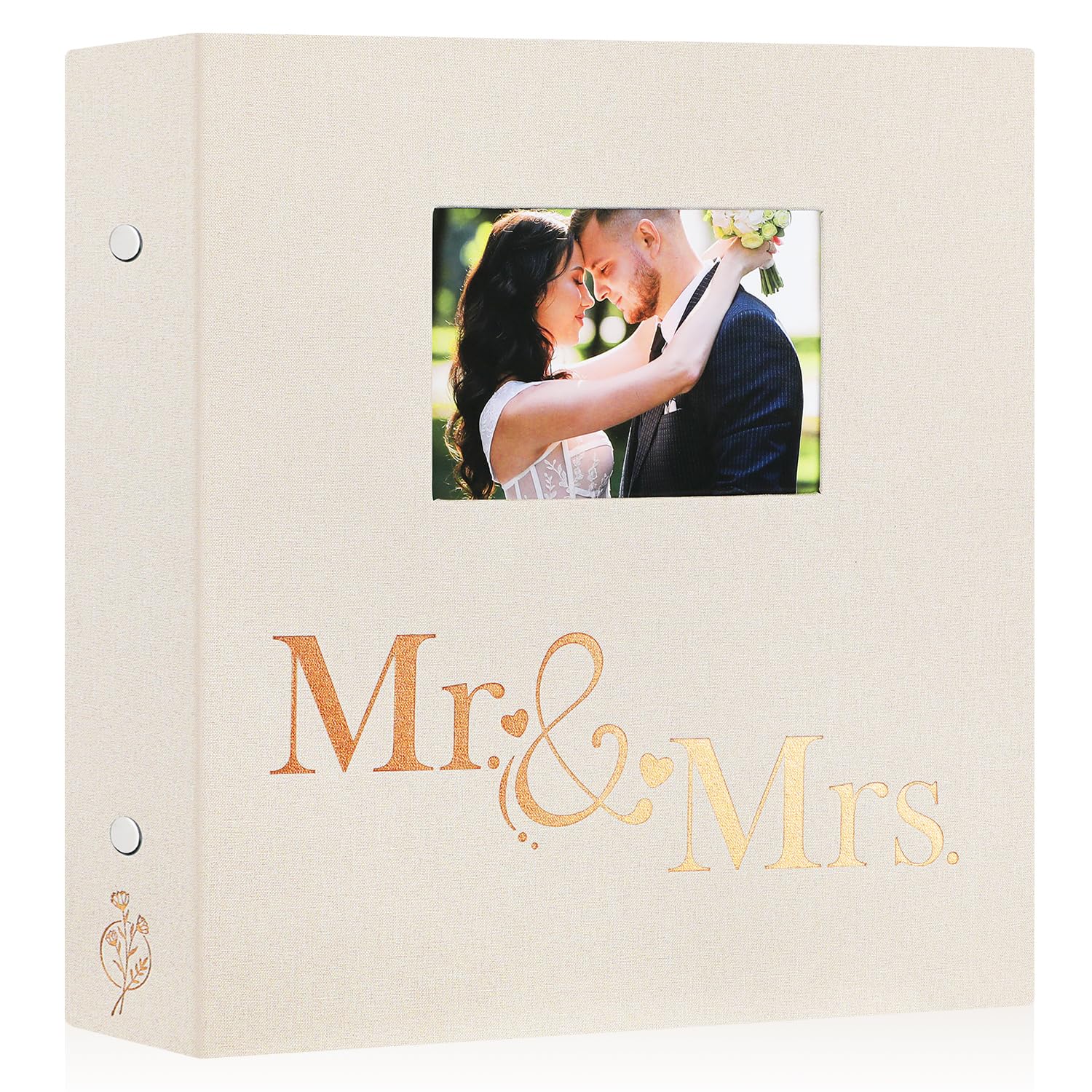 Lanpn Wedding Photo Album 6x4 1000 Pocket Photos Slip in, Linen Cover Large Capacity Newlywed Marriage Window Album Hold 1000 Horizontal Vertical Photos (Mr & Mrs, Beige) — image 1