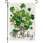 CROWNED BEAUTY St Patricks Day Garden Flag Lucky Shamrock Floral 12x18 Inch Double Sided Green Holiday Decoration for Outdoor Lawn Yard CF1943-12