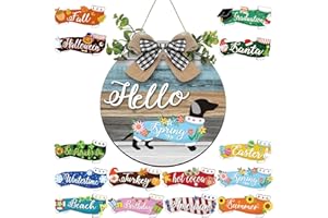 Glenmal 16 Pcs Seasonal Interchangeable Dachshund Door Decor Replaceable Valentine‘s Day Welcome Sign Cute Farmhouse Front Door Signs Seasonal Wood Home Sign(Vintage Wood Grain)