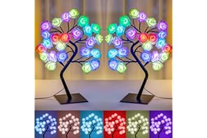 BDUSXYZ 2 Pieces 18 Colors Rose Tree Lamp - Multicolor LED Rose Flower Night Light Pink Flower Lamp Rose Lamp Tabletop Bonsai Tree for Wedding Valentine's Day Decorations Wedding Girls Party Bedroom