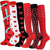 Ramede 6 Pairs Valentine's Day Compression Socks 20-30mmhg Heart Knee High Socks for Women Valentine's Day Work Support Travel Gifts