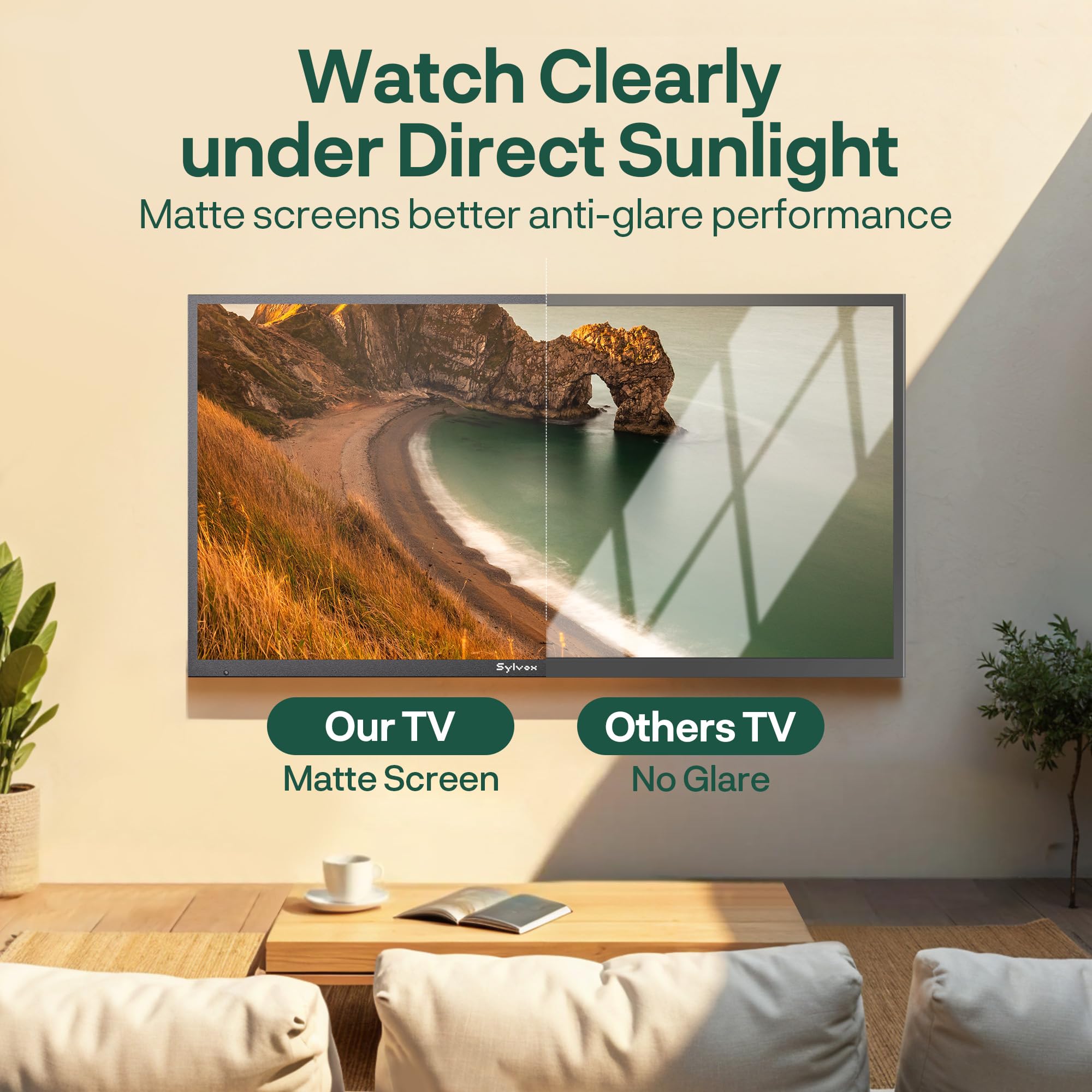 SYLVOX New 55” Outdoor Smart QLED TV, Superior Waterproof Performance, Upgraded Matte Finish for Enhanced Anti-Glare Effect, Full Metal, with Dolby Atoms, 2000nits, Full Sun Pool Pro QLED 2.0+ Series