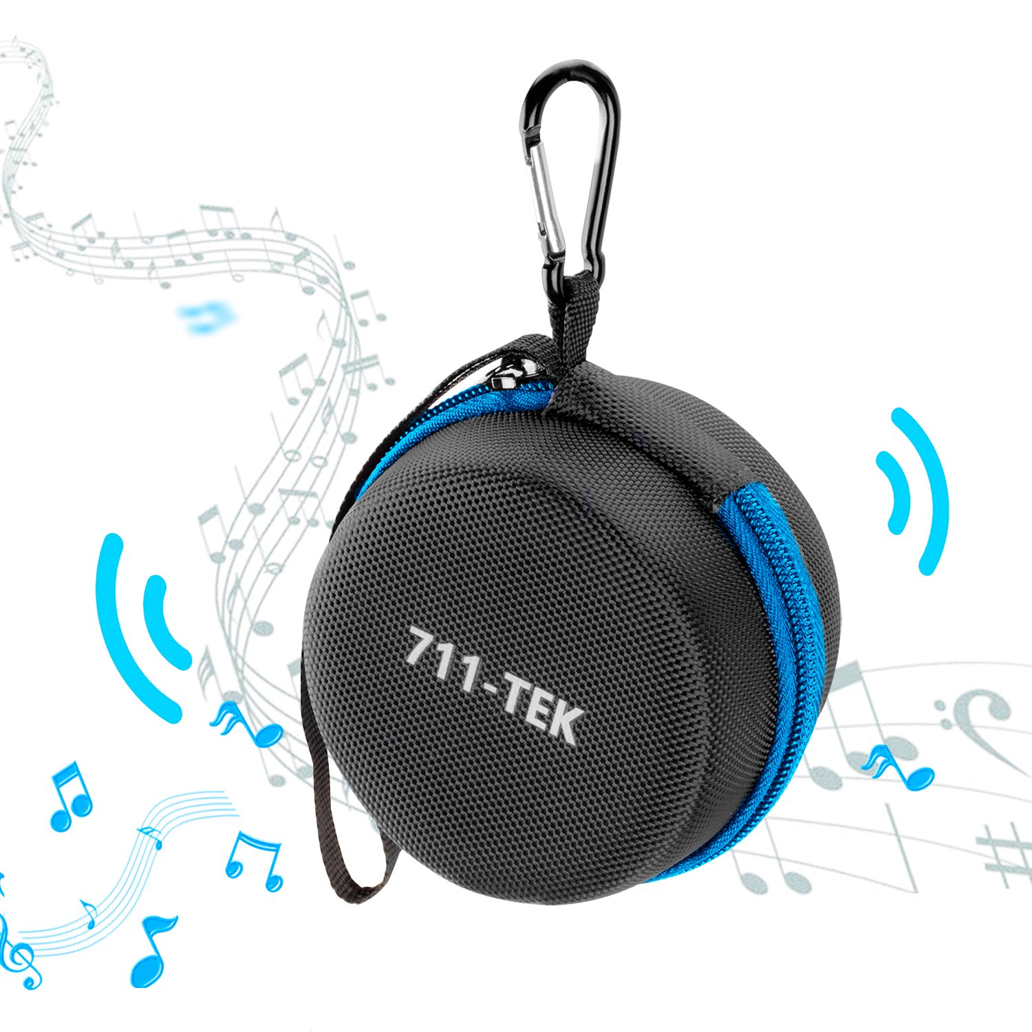 711TEK Echo Dot (2nd Generation) Case, Portable Carrying Travel Bag Protective Hard Case Cover with Screw-Lock Carabiner, Fits Phone Headset, Charger and USB Cable (Black)