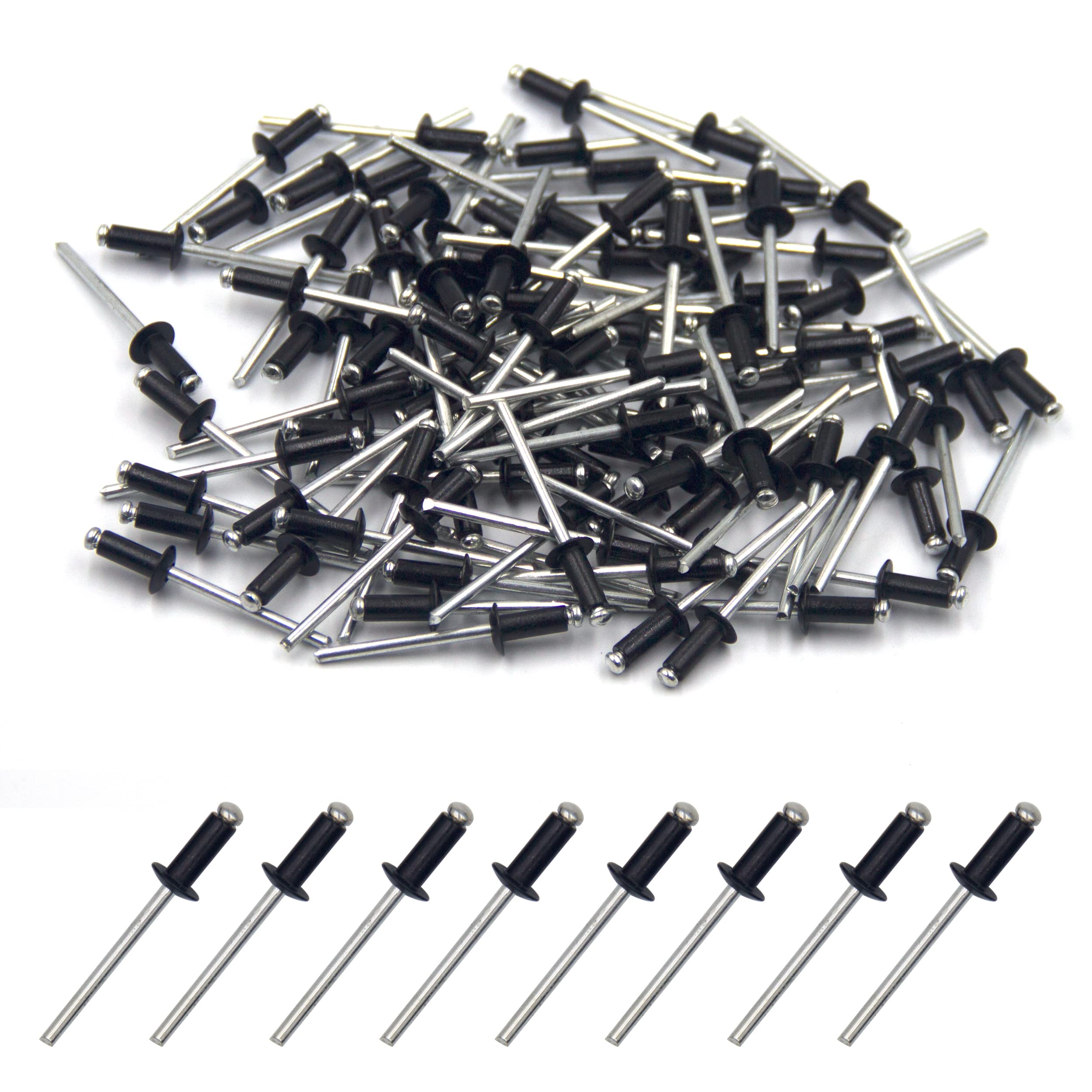 BESTYCHAO 100pcs Aluminium Blind Rivet 4mm x 10mm, Open End Rivet Pop Rivet, Pack of 100 (Black)