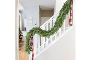 Tulvend 9 FT Christmas Cedar Garland, Thick Green Cypress Garlands, Real Touch Pine Garlands, Realistic Garland Christmas Decorations for Outdoor Indoor Table Mantel Railing Stair Porch Decor