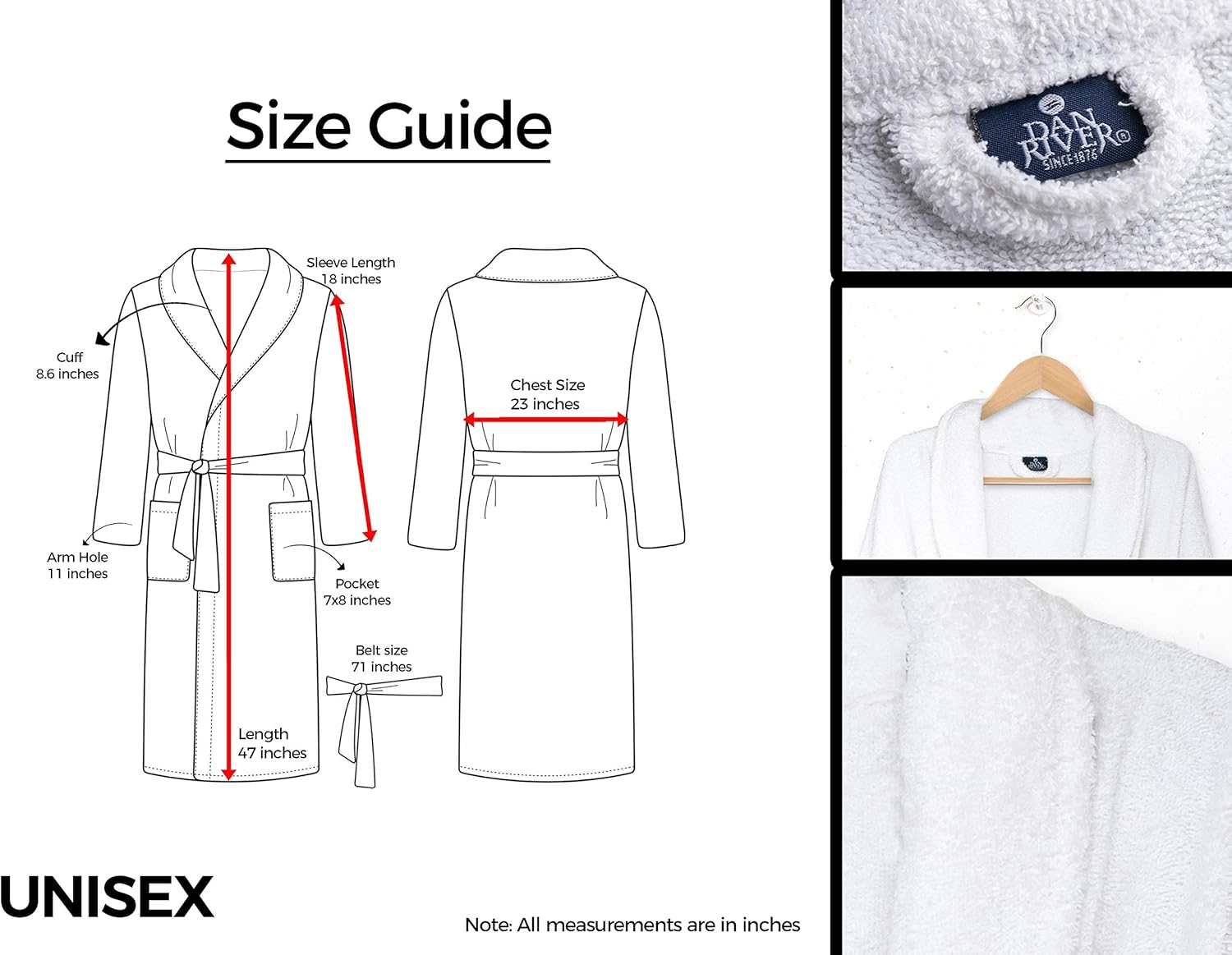 Terry Bathrobes Towel Unisex-Bathrobes for Men-Bathrobes for Women-Lightweight Bathrobe Side Pockets-White Bathrobes Unisex Hotel Quality-Luxury Bathrobe -Absorbent Soft Combed Cotton Plush Bathrobe: Home & Kitchen