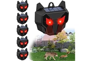 DWCOM TRAP 6 Pack Solar Animal Repeller Outdoor, Animal Deterrent Devices with Red Lights, Waterproof Wild Nocturnal Animals Dog Repellent for Predator, Cat, Skunk, Wolf, Deer, Coyote, Fox, Raccoon