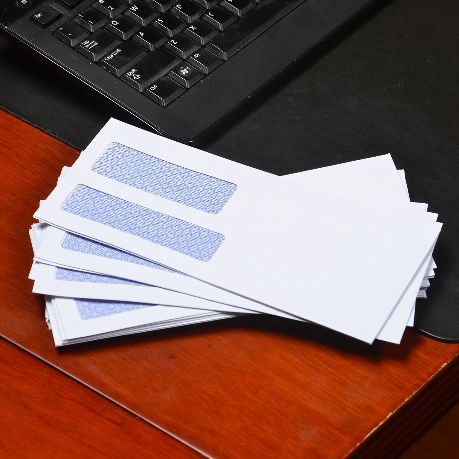 Quality Park #8-5/8 Double Window Security Tinted Check Envelopes with a Self Seal Closure, 24 lb White Wove, 3-5/8 x 8-5/8. 500 per Box (24539) : Forms Envelopes : Office Products