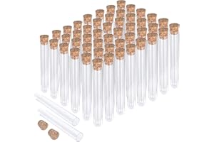 BELMAKS 50PCS Plastic Test Tubes with Lids – Small Plastic Tubes 10ml Clear Plastic Tubes with Cork Stoppers Small Clear Plastic Tube Containers for Solids & Liquids Storage Test Tubes for Plant Propagation