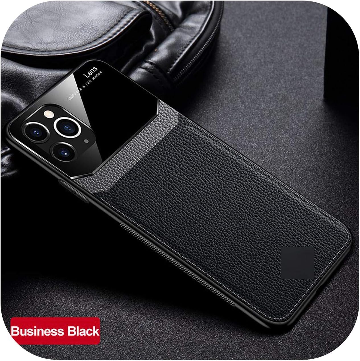 Shockproof Case for iPhone 11 Pro Max PU Leather Mirror Tempered Glass Phone Back Cover for iPhone 7 8 Plus 6S XR XS Max -Black-for iPhone 7