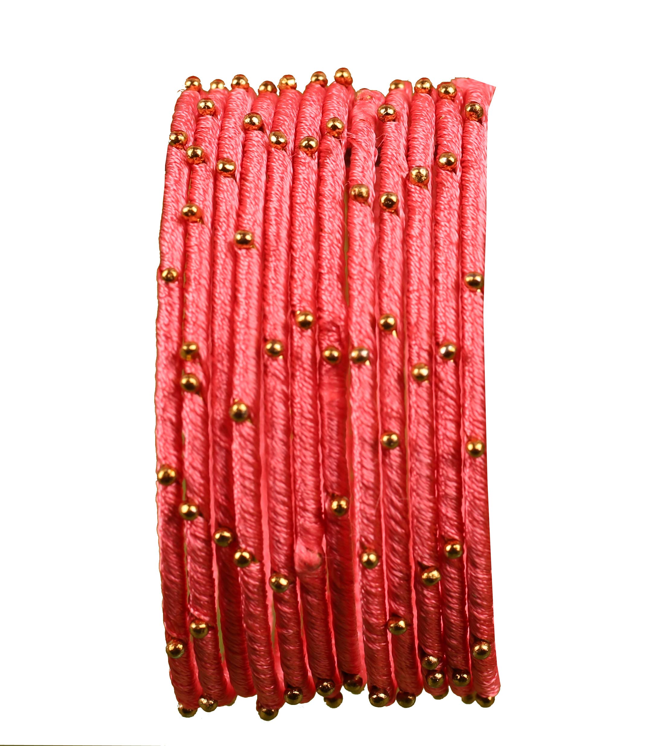 Touchstone "Silk Thread Bangle Collection Indian Bollywood Handcrafted Faux Silk Thread Exotic Look with Golden Beads Dark Designer Bangle Bracelets Set of 12 For Women.