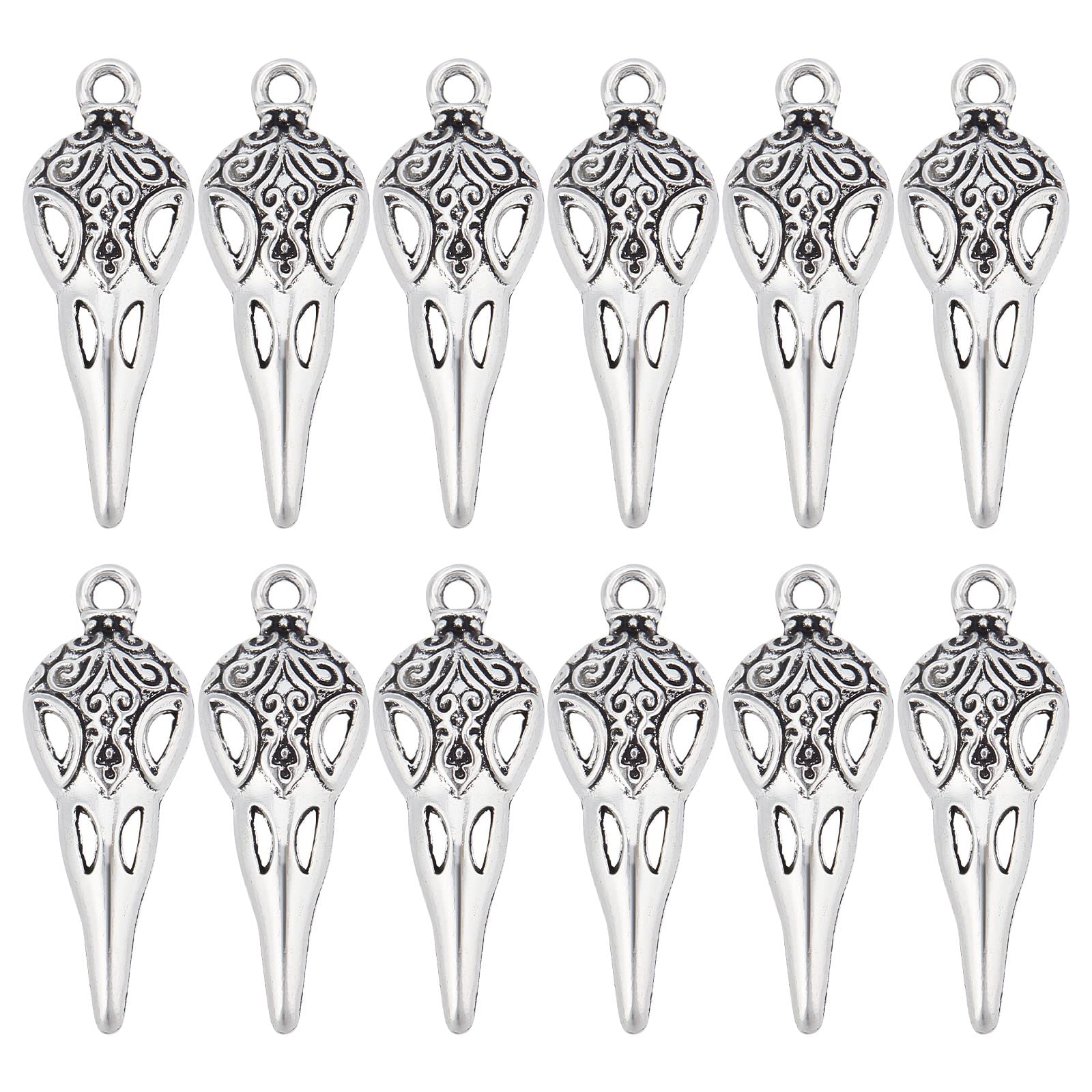 SUNNYCLUE Gothic Style 40Pcs Raven and Crow Charm Set - Halloween Skull, Animal, Bird Beak Skeleton for Jewelry Making, Necklaces, Earrings, Keychains, DIY Craft Supplies