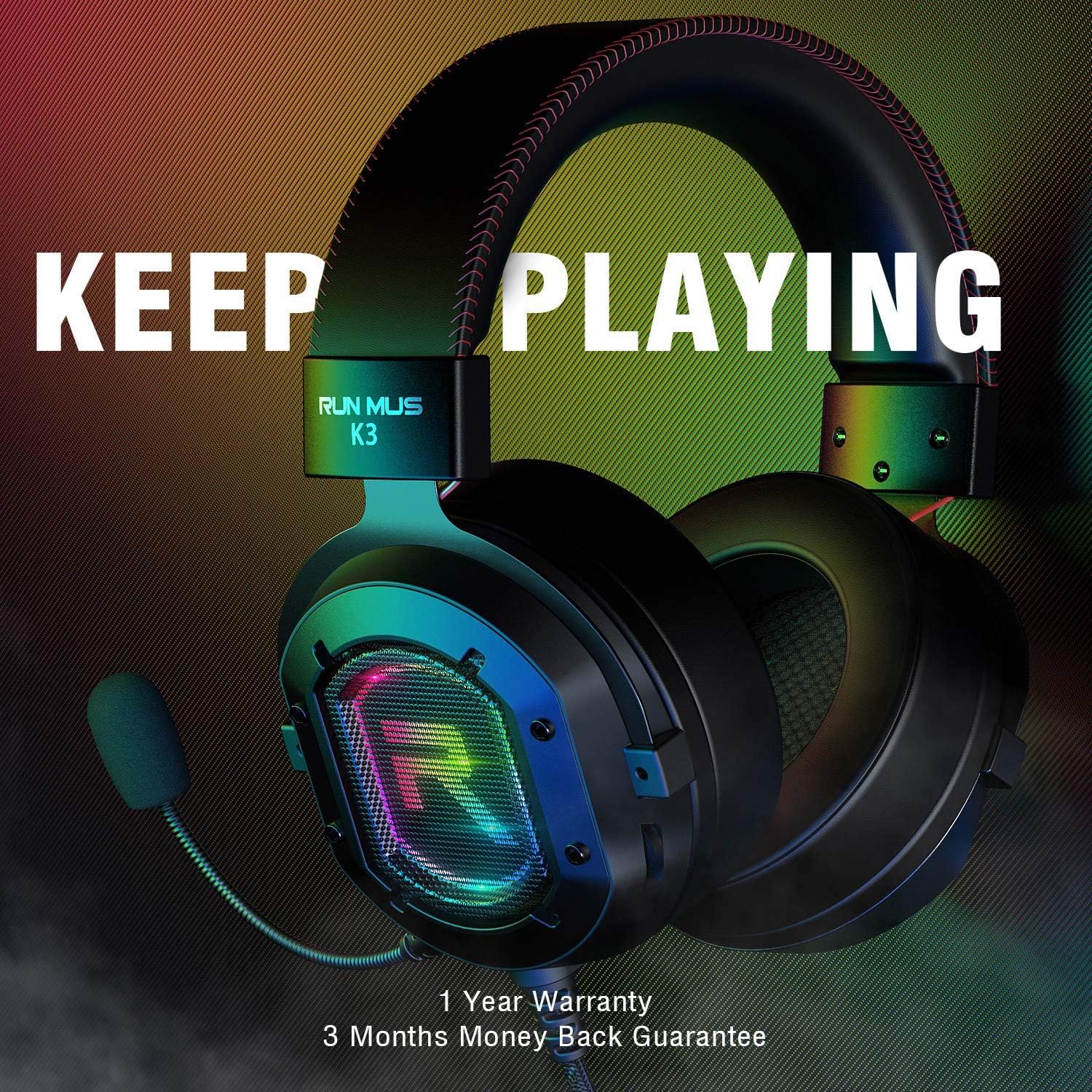 RUNMUS Gaming Headset for Xbox One, PS4, PC Headset w/ Surround Sound, Over Ear Headphones with Noise Canceling Mic & RGB Light, Compatible with Xbox One, PS4, Nintendo Switch, PC, Mac, Sega Dreamcast: Computers & Accessories