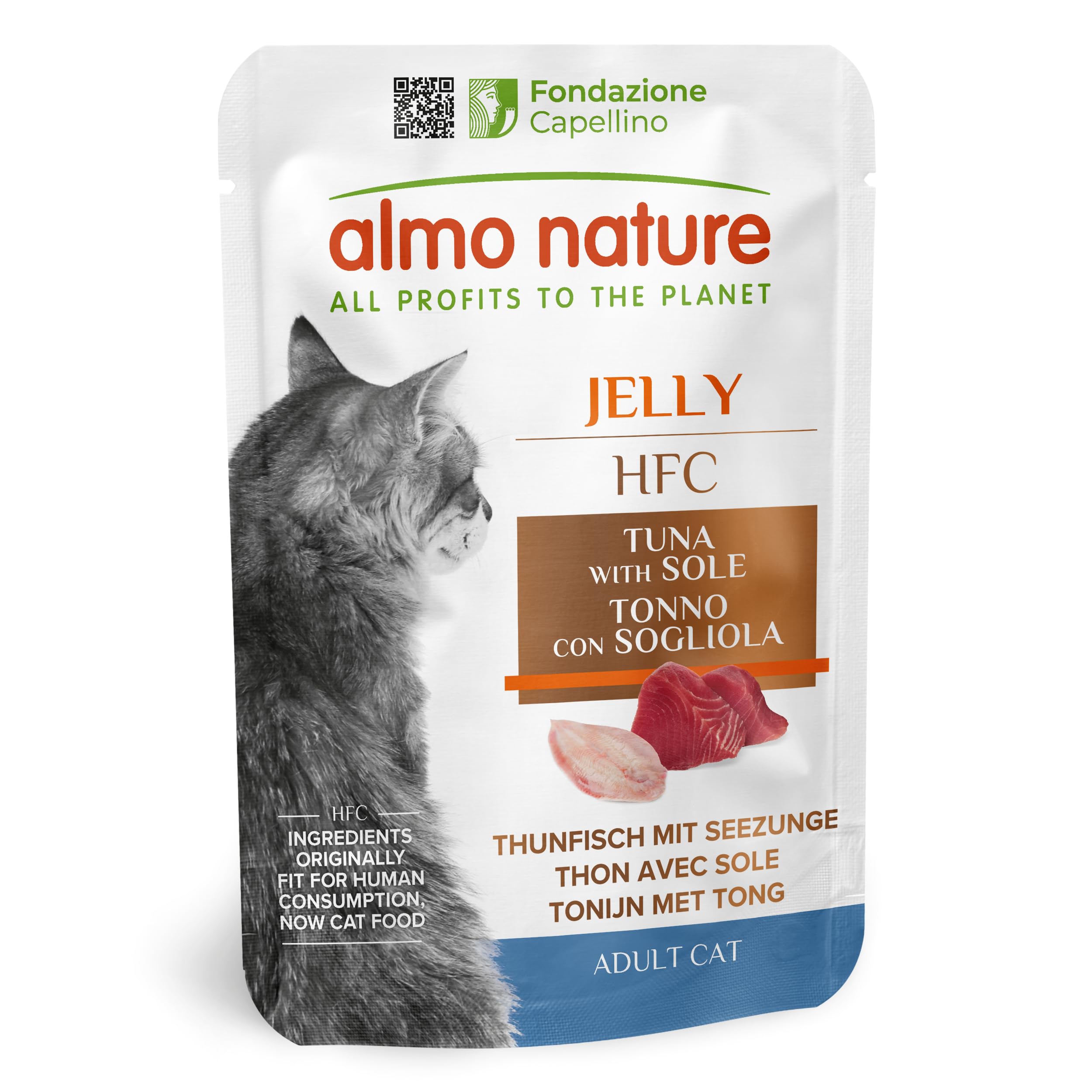 Almo Nature HFC Jelly - Wet Cat Food for Adult Cats - Tuna with Sole - Human-Grade, Gluten-Free - 55g (Pack of 24)
