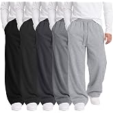 YooAurvox 5 Pack Boys Baggy Sweatpants Wide Leg Pants | Lightweight Sweat Pants, Teen Athletic Joggers, Kids Pull on Sweatpants, Open Bottom Pants, 5-14 Years, with Pockets