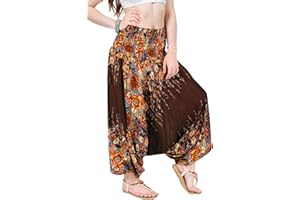 Boho Hippie Harem Pants Jumpsuit for Women – Lightweight Rayon Loose Dhoti Trousers with Elastic Waist for Lounge & Travel