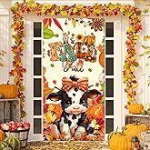Fall Thanksgiving Door Decorations It's Fall Y'all Banner Autumn Farm Cartoon Cow Door Cover for Home Front Porch Decor Thanksgiving Party Supplies Indoor/Outdoor 70"x 35"