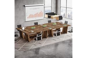 Tribesigns 14-16 People Conference Table, 12 FT Large Rectangular Meeting Seminar Table, Modern Solid Executive Office Business Furniture Boardroom Desk for Office (Set of 4, Dark Brown)