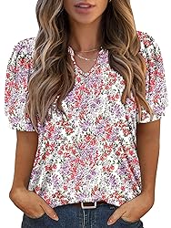 KISSMODA Women's Tunic Tops Casual V Neck Short